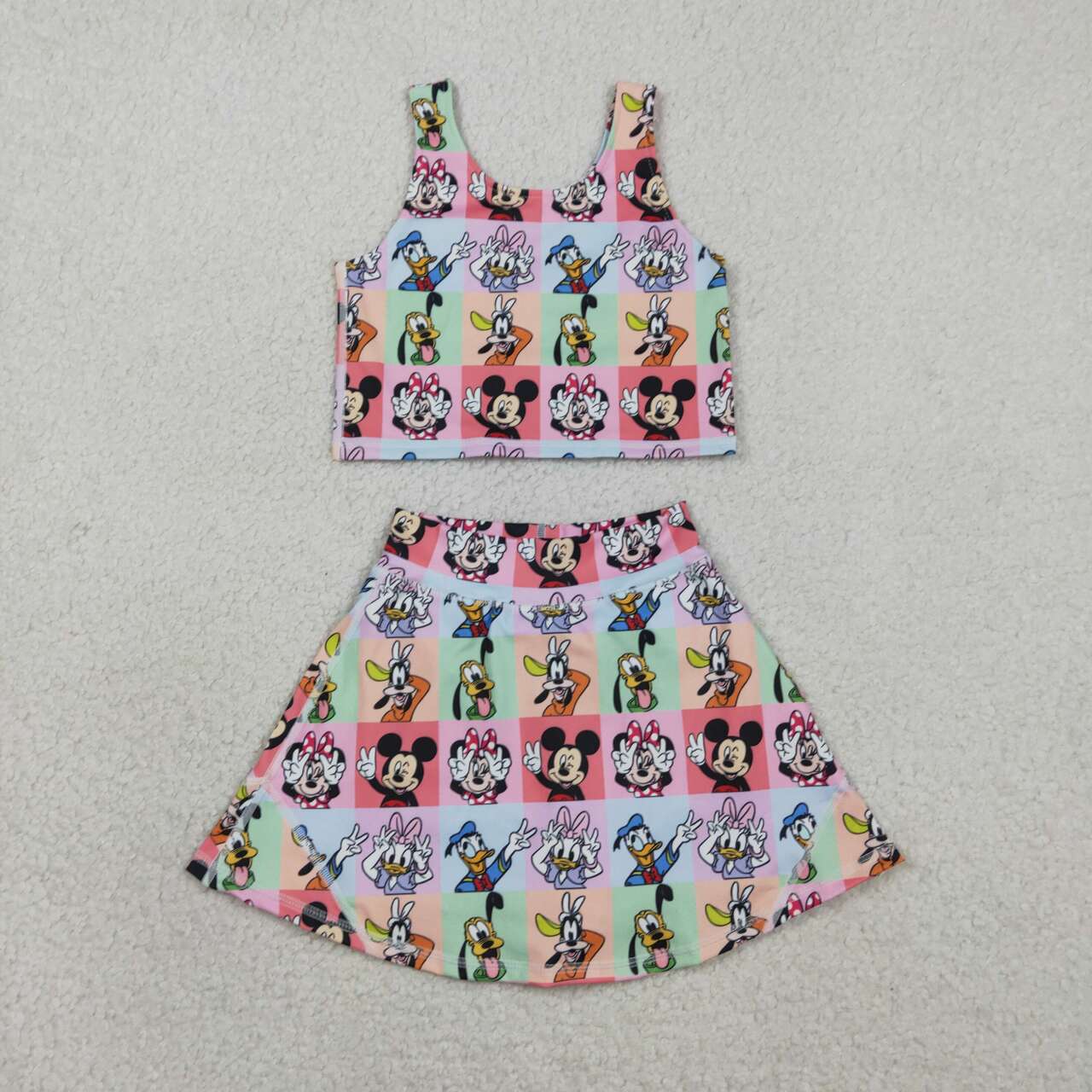 RTS NO MOQ Cute Clothes GSD2333 Baby Girls Sleeveless Plaid Top Skort Yoga Sets