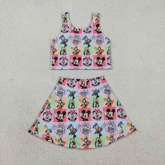 RTS NO MOQ Cute Clothes GSD2333 Baby Girls Sleeveless Plaid Top Skort Yoga Sets