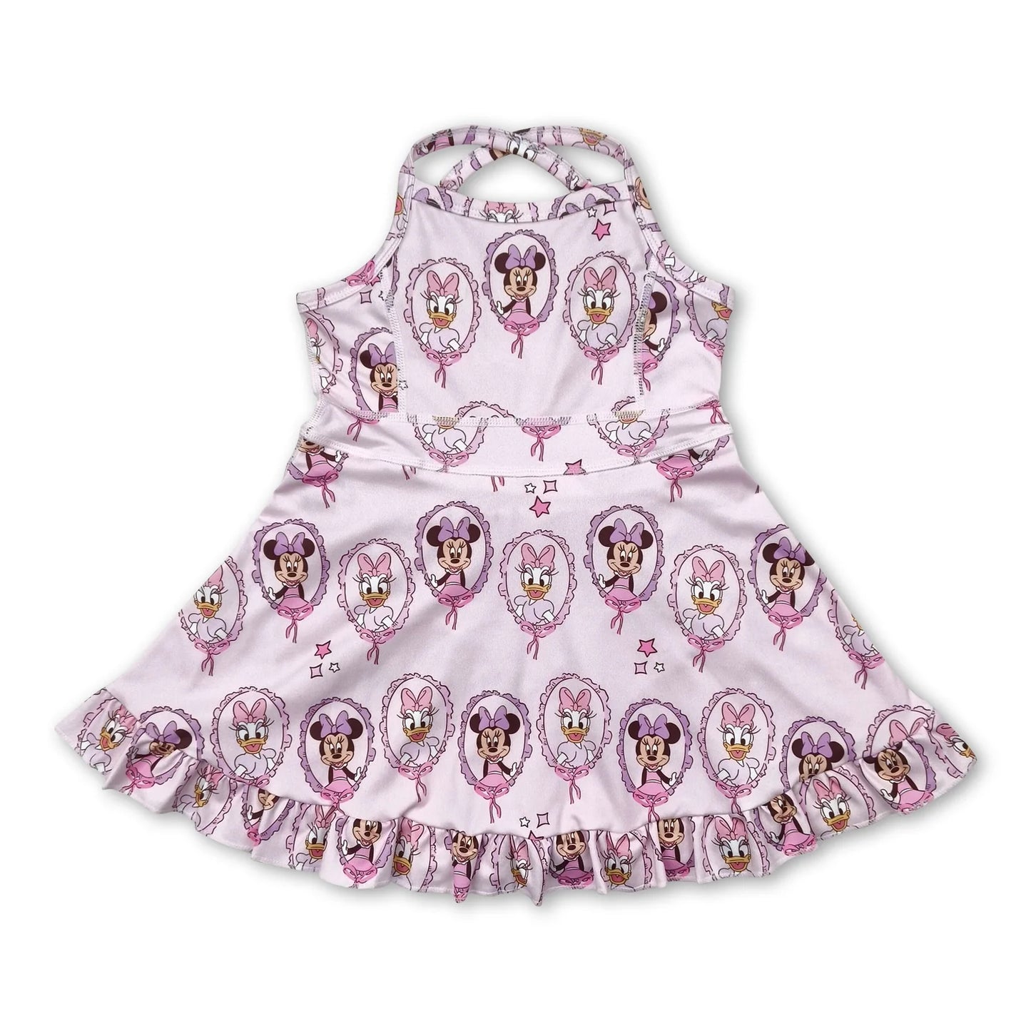 RTS NO MOQ Sibling yoga fabric Cute Clothes Baby Girls Summer Sleeveless Flower Printed Toddler Girl Yoga Active Knee Length Skort Dress