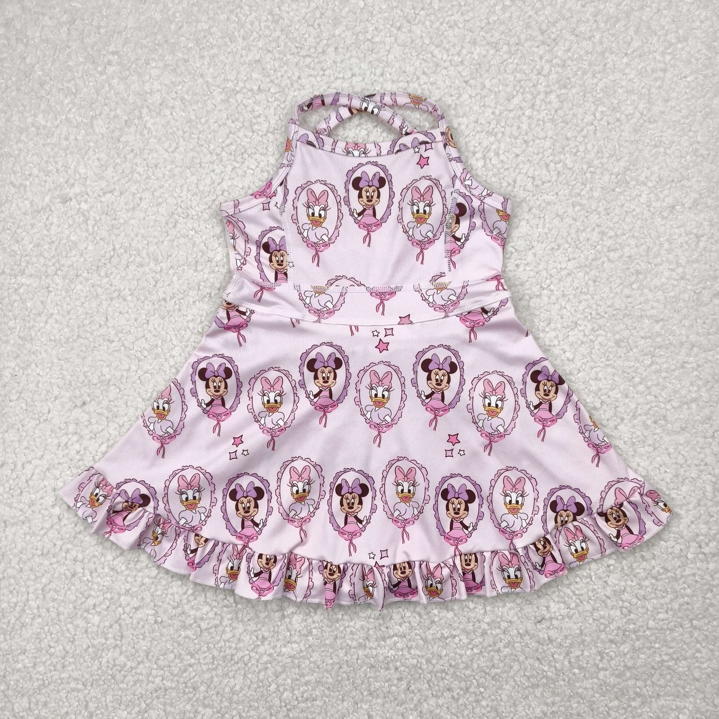 RTS NO MOQ GSD3915 Minnie Donald Duck star pink sleeveless yoga dress
