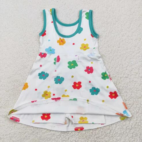 RTS NO MOQ Sibling Baby Girls Sleeveless Flower Bows Yoga Active Shorts Knee-Length Dresses