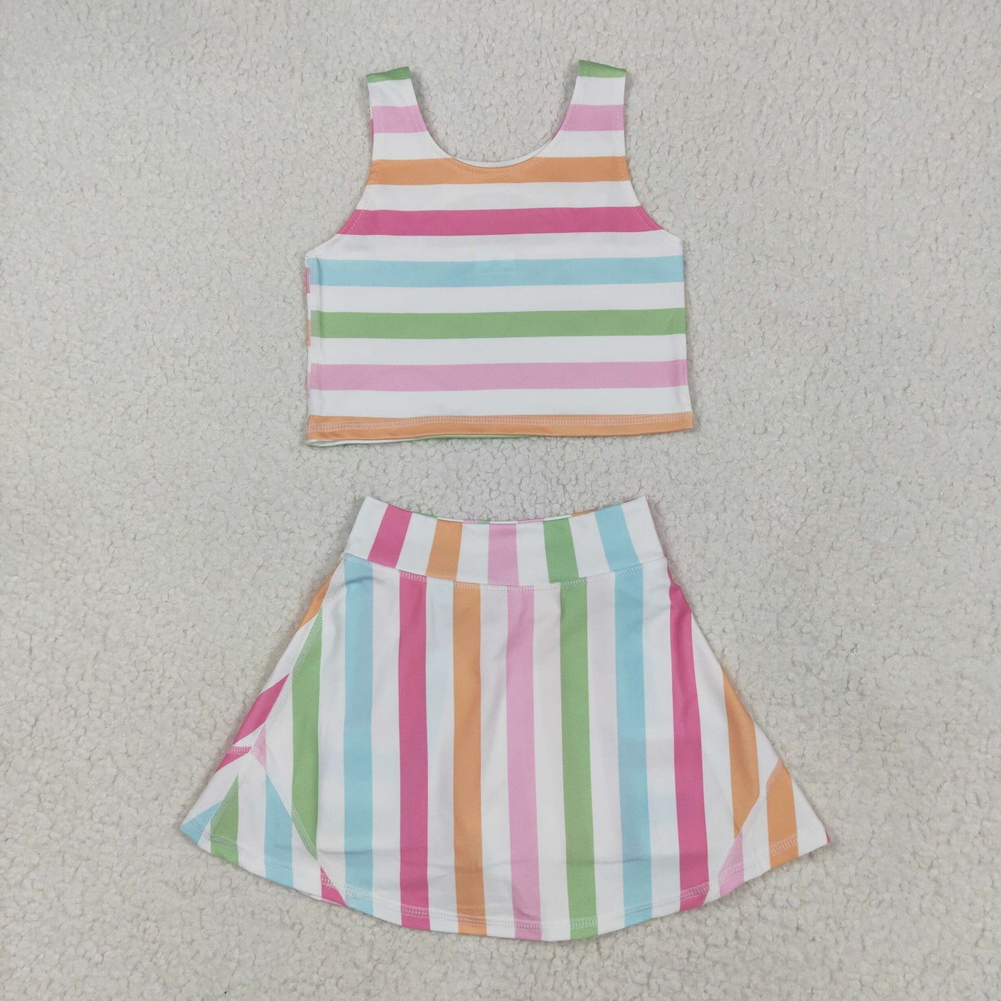 RTS NO MOQ Sibling baby Girls clothes yoga striped short sleeve Clothes Sets