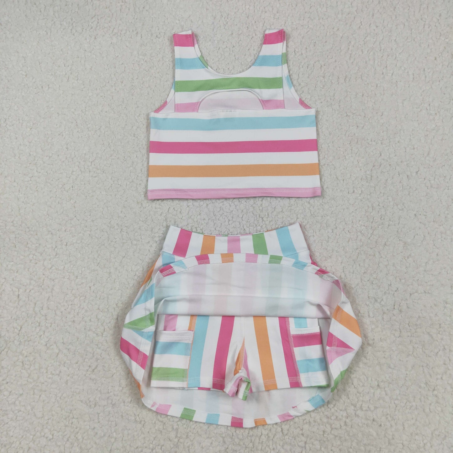 RTS NO MOQ Sibling baby Girls clothes yoga striped short sleeve Clothes Sets