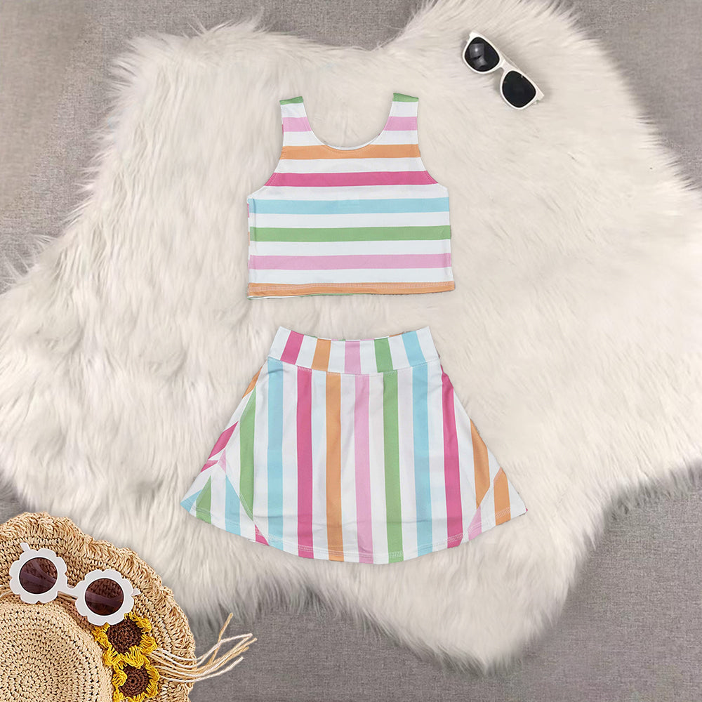 RTS NO MOQ Sibling baby girl clothes striped sleeveless skirt yoga set and sets