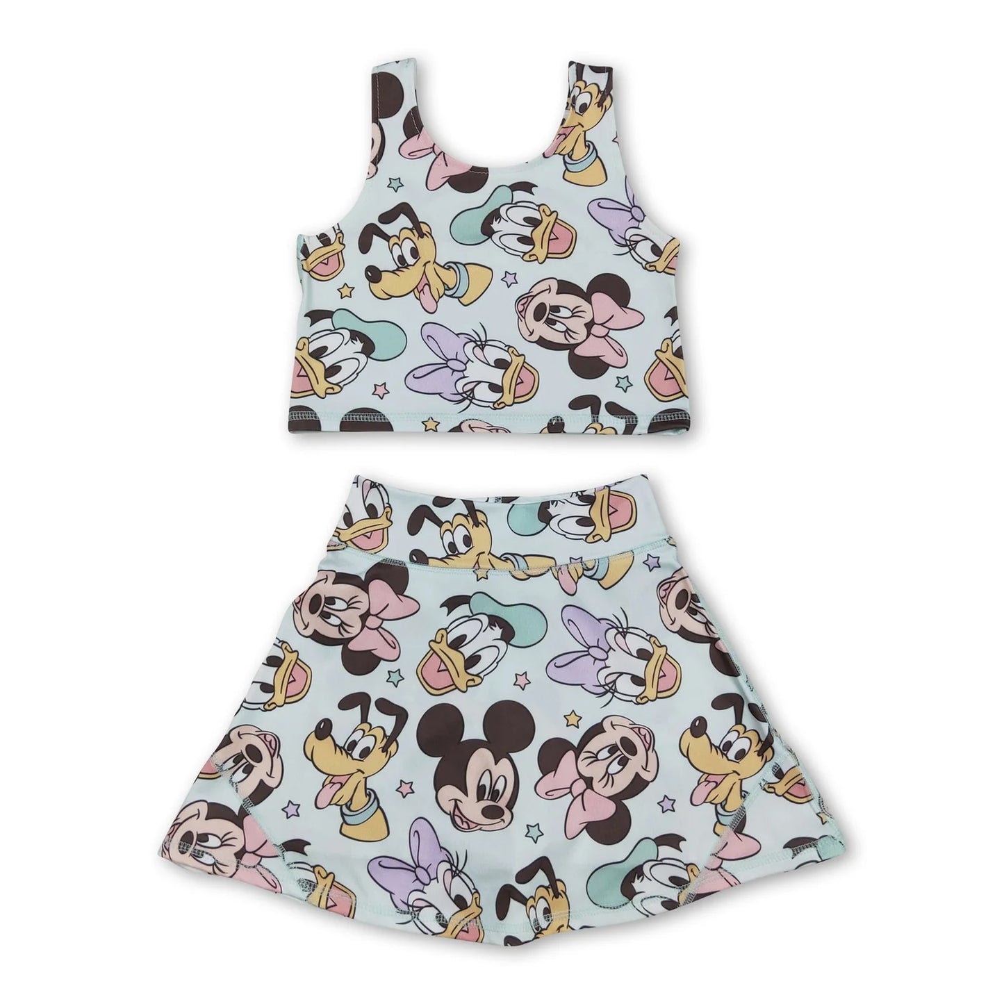RTS NO MOQ Sibling yoga fabric Cute Clothes Baby Girls Flowers Bows Sleeveless Vest Yoga Skort Two Piece Suits
