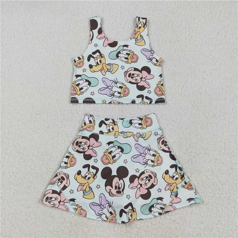 RTS NO MOQ Sibling yoga fabric Baby Girls Vests Skirt Short Yoga Active Clothes Set Dress Rompers