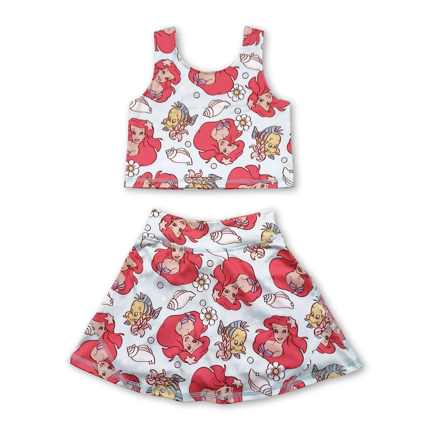 RTS NO MOQ Sibling yoga fabric Cute Clothes Baby Girls Flowers Bows Sleeveless Vest Yoga Skort Two Piece Suits
