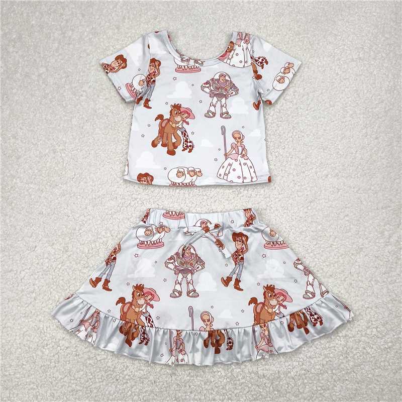 RTS NO MOQ Sibling yoga fabric Baby Girls Vests Skirt Short Yoga Active Clothes Set Dress Rompers