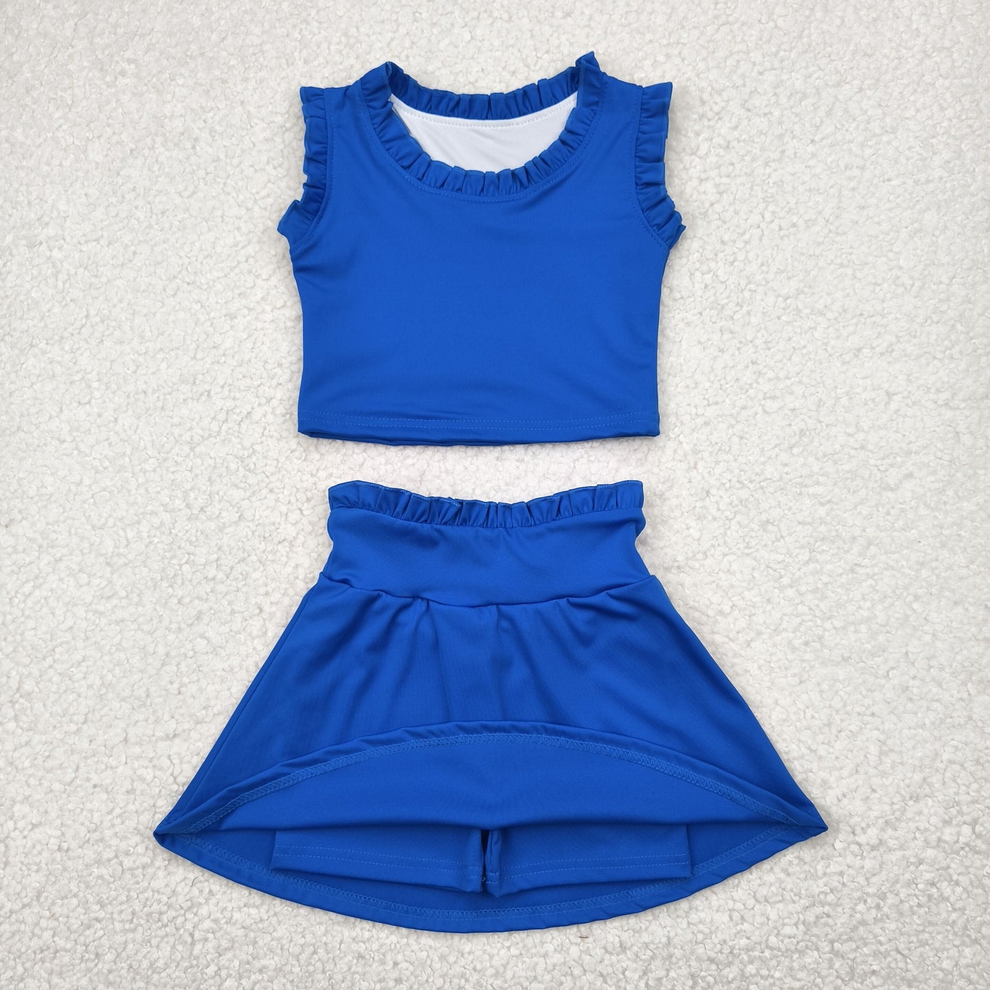 RTS NO MOQ GSD2391 Pure royal blue lace sleeve pants skirt yoga suit