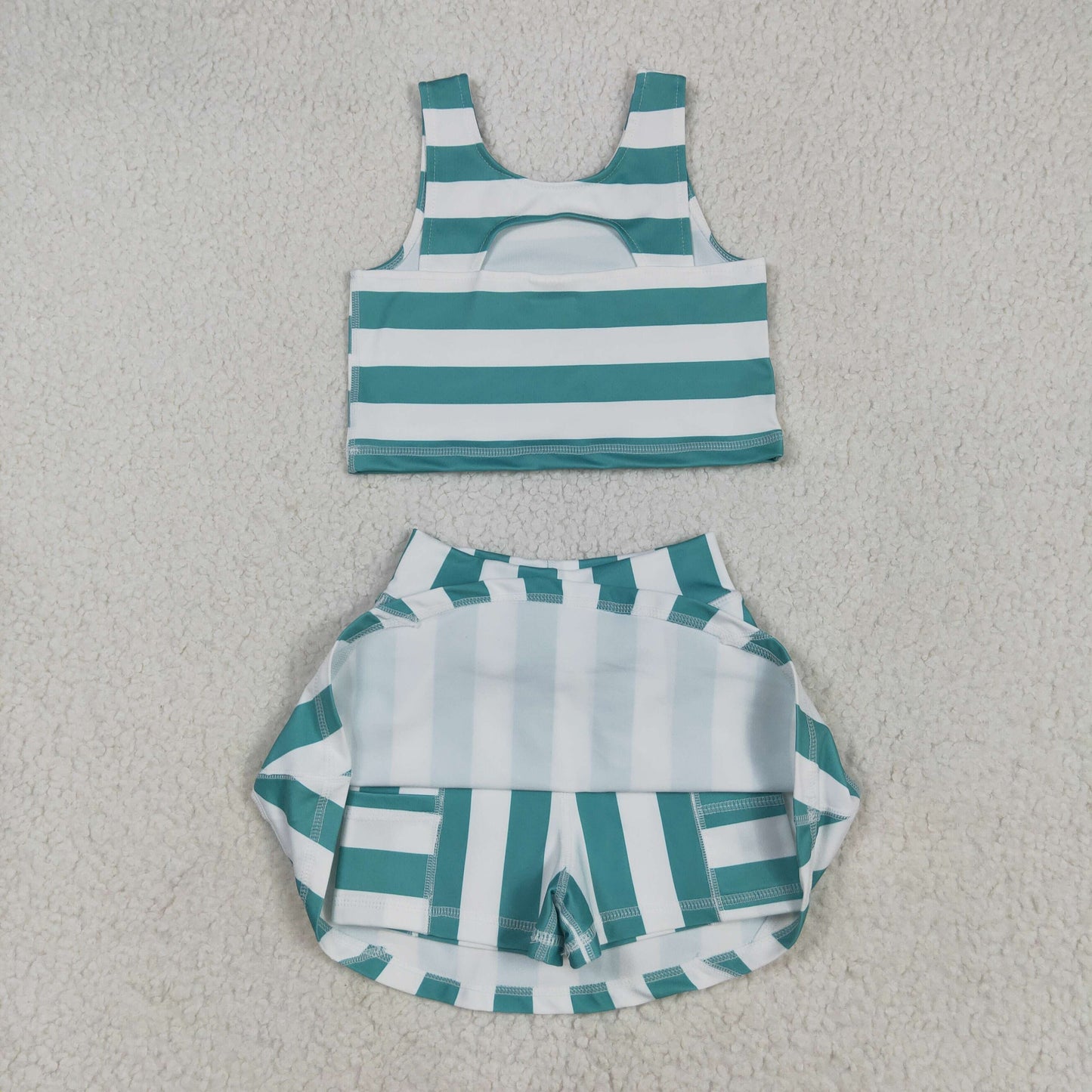 RTS NO MOQ Sibling baby Girls clothes yoga striped short sleeve Clothes Sets