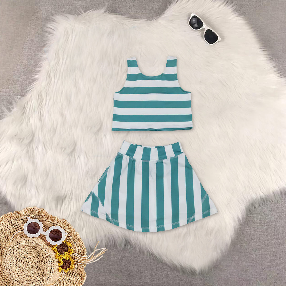 RTS NO MOQ Sibling baby Girls clothes yoga striped short sleeve Clothes Sets