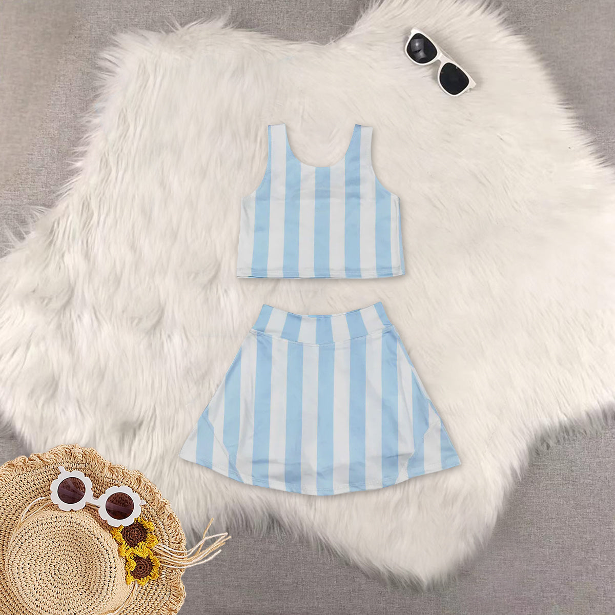 RTS NO MOQ Sibling baby Girls clothes yoga striped short sleeve Clothes Sets