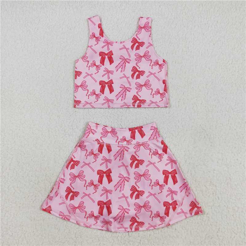 RTS NO MOQ Sibling yoga fabric Baby Girls Vests Skirt Short Yoga Active Clothes Set Dress Rompers