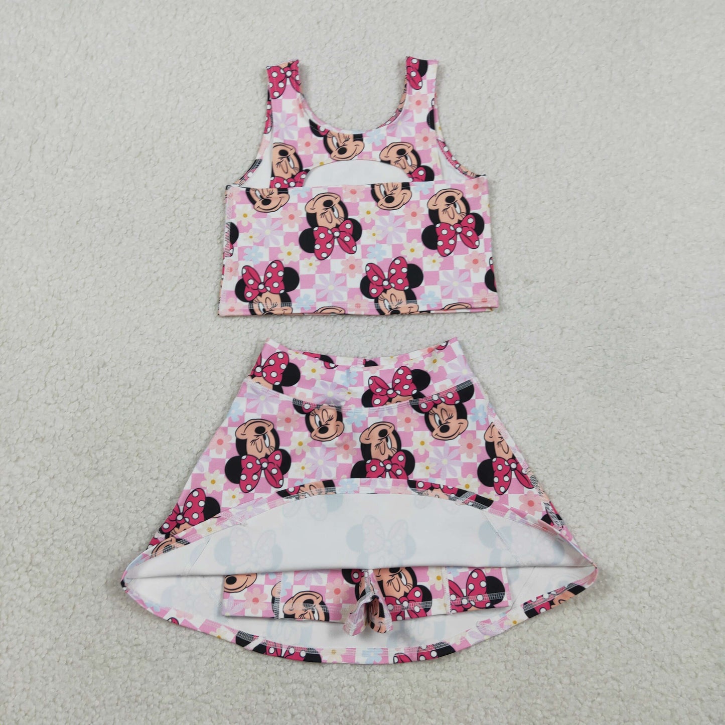 Cute Clothes GSD2460 Baby Girls Sleeveless Pink Plaid Top Skort Yoga Set