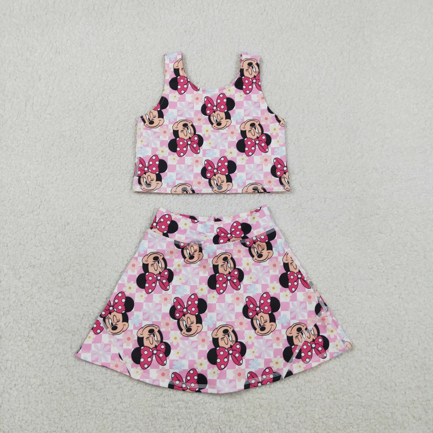 Cute Clothes GSD2460 Baby Girls Sleeveless Pink Plaid Top Skort Yoga Set