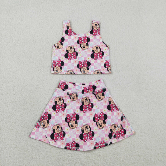 Cute Clothes GSD2460 Baby Girls Sleeveless Pink Plaid Top Skort Yoga Set