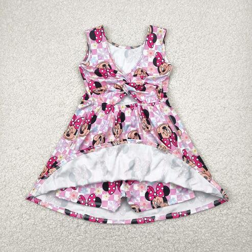 RTS NO MOQ Sibling Baby Girls Sleeveless Flower Bows Yoga Active Shorts Knee-Length Dresses