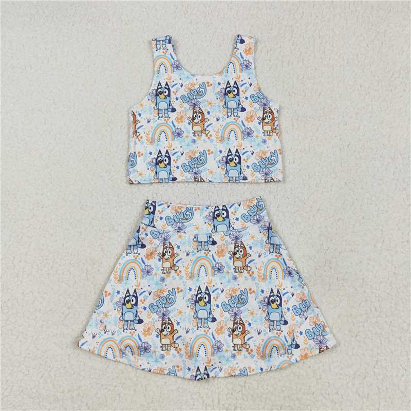 RTS NO MOQ Sibling yoga fabric Baby Girls Vests Skirt Short Yoga Active Clothes Set Dress Rompers