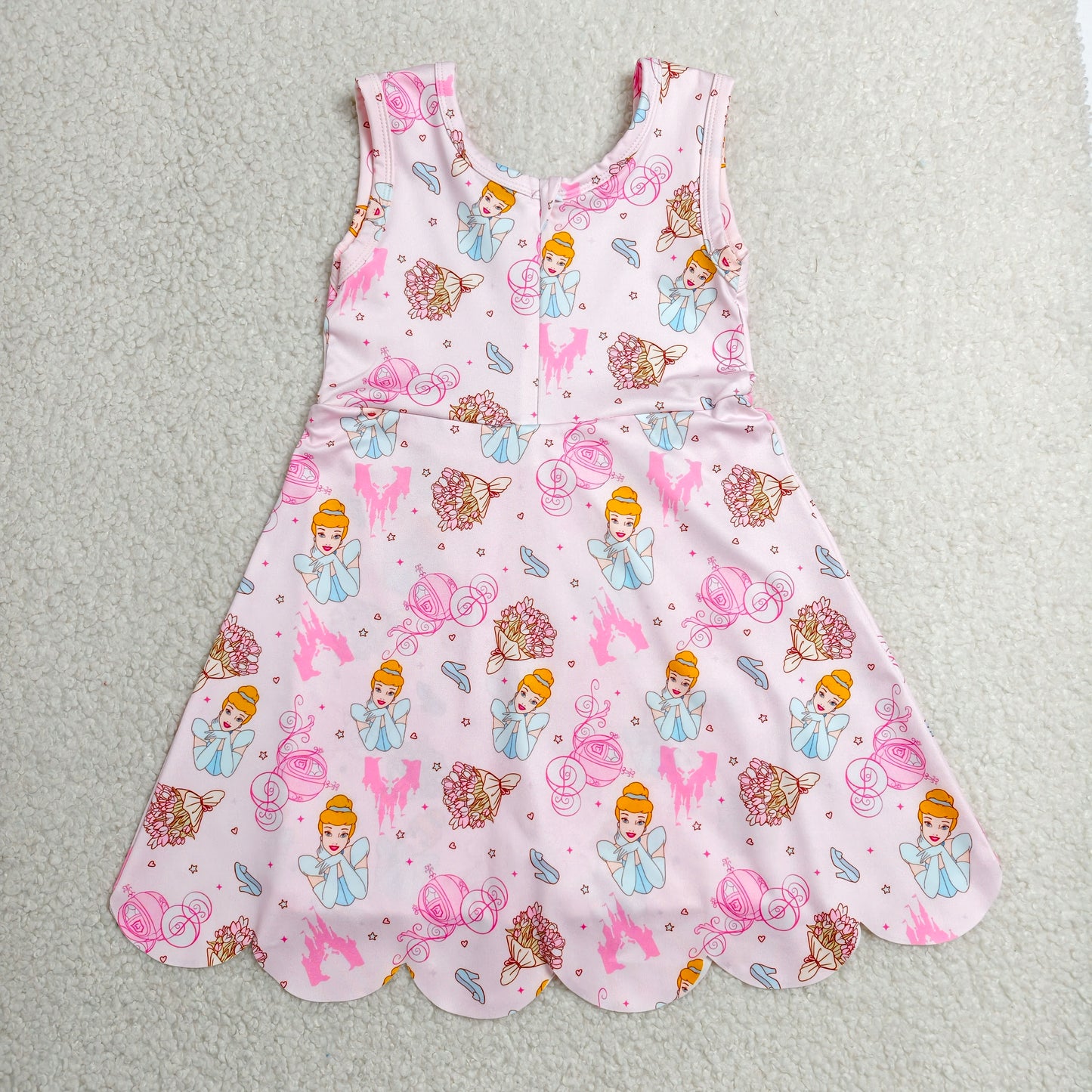 RTS NO MOQ yoga fabric GSD2489 Baby Girls Cute Pink Sleeveless Yoga Active Short Scallop Knee Length Dresses