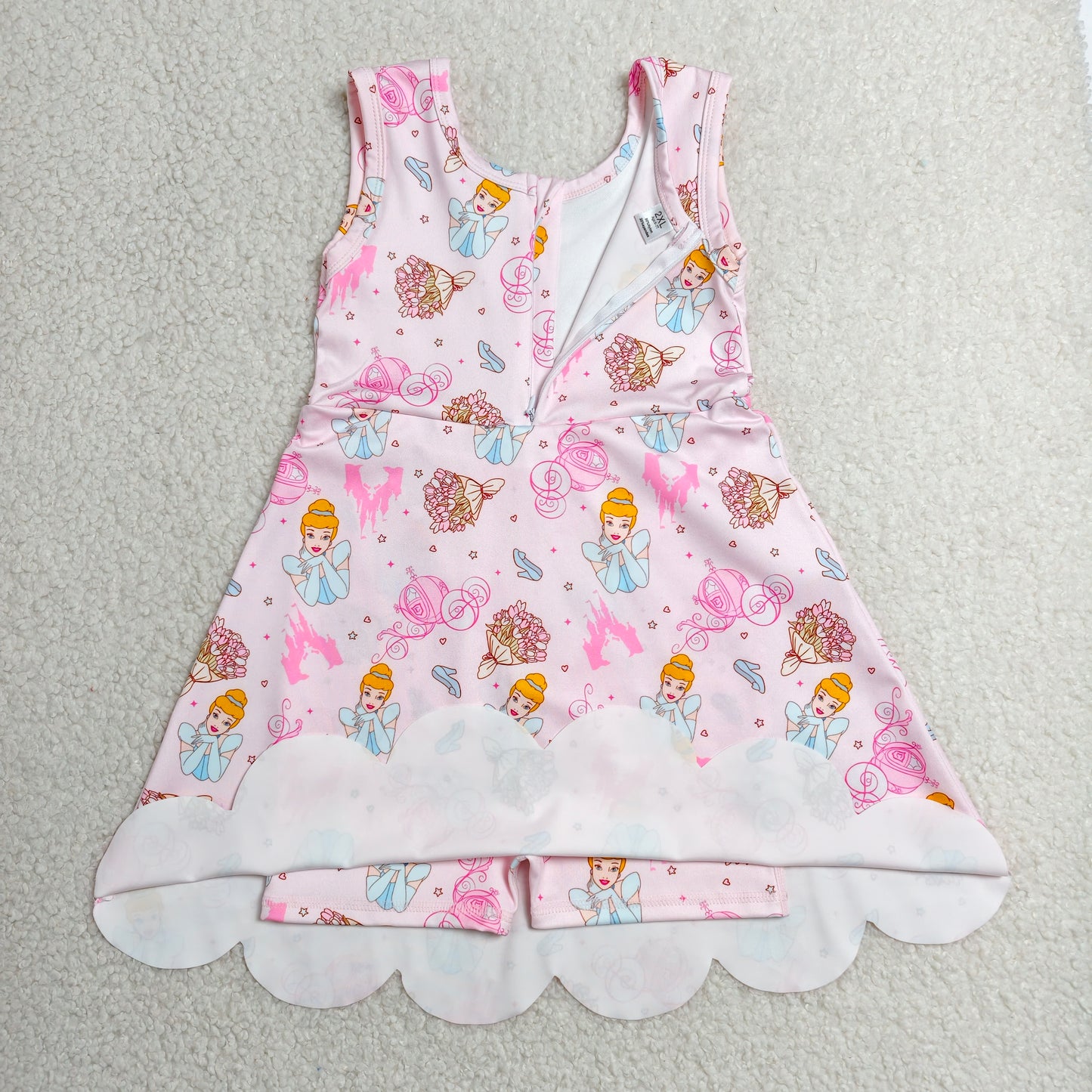 RTS NO MOQ yoga fabric GSD2489 Baby Girls Cute Pink Sleeveless Yoga Active Short Scallop Knee Length Dresses