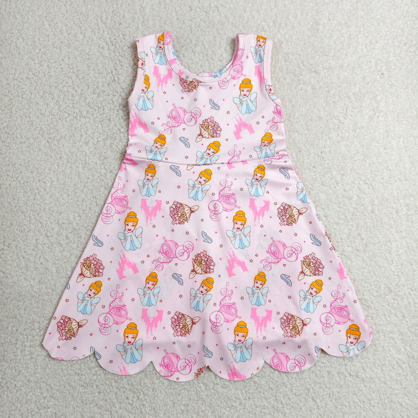 RTS NO MOQ yoga fabric GSD2489 Baby Girls Cute Pink Sleeveless Yoga Active Short Scallop Knee Length Dresses
