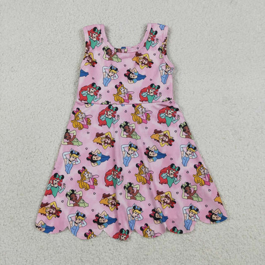 RTS NO MOQ yoga fabric GSD2491 Cute Clothes Baby Girls Pink Sleeveless Knee Length Active Dress