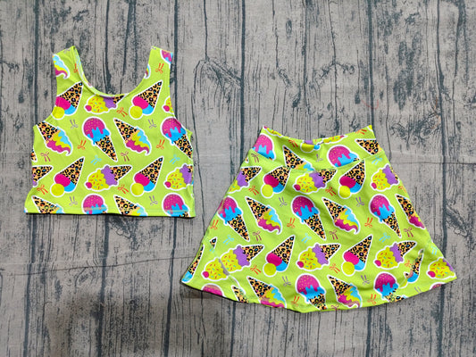 (Sample) No moq GSD2520 Yoga Baby Girls Casual Colorful Leopard Ice Cream Sleeveless Yoga Set