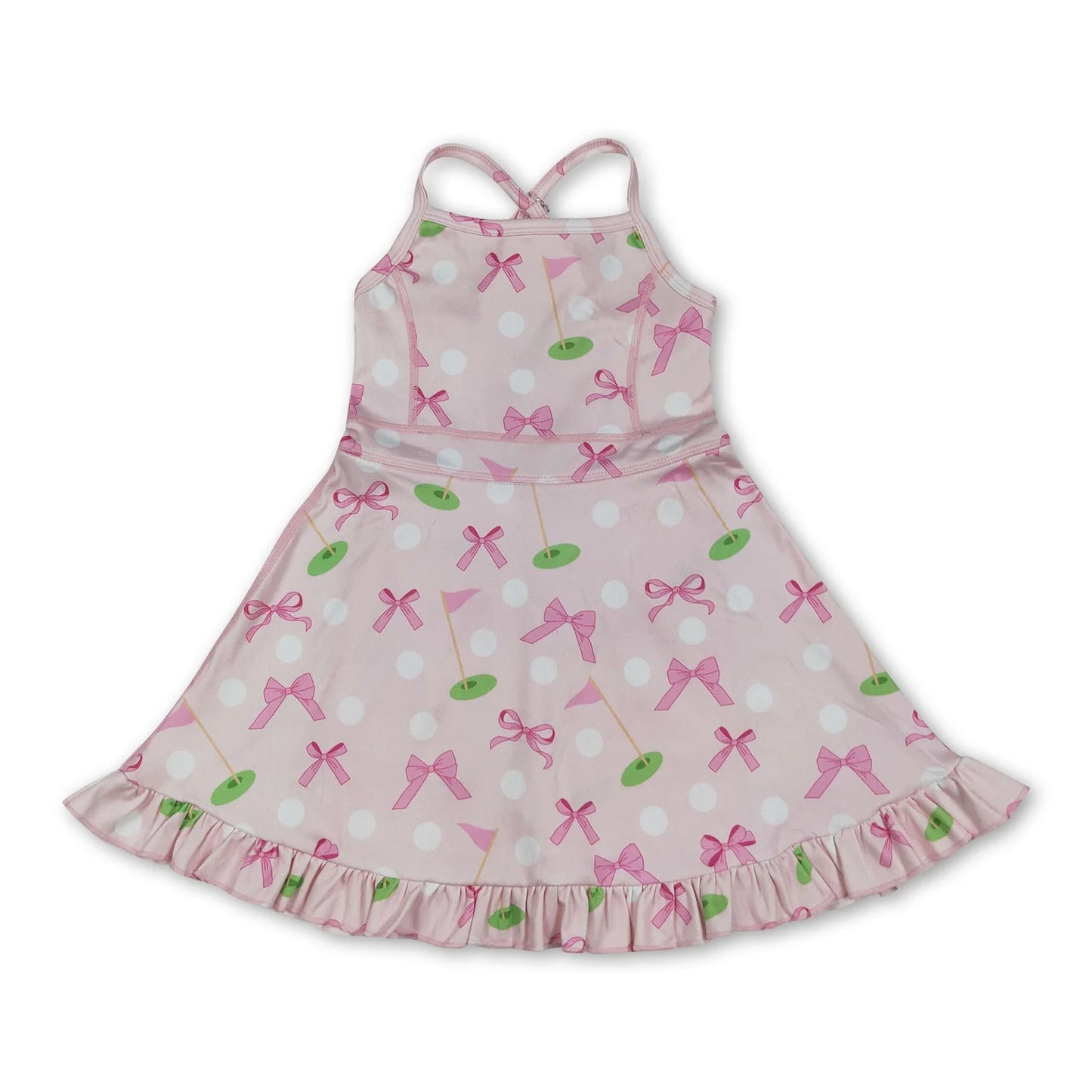RTS NO MOQ Sibling yoga fabric Baby Girls Pink Bow Strap Yoga Casual Knee Length Dresses