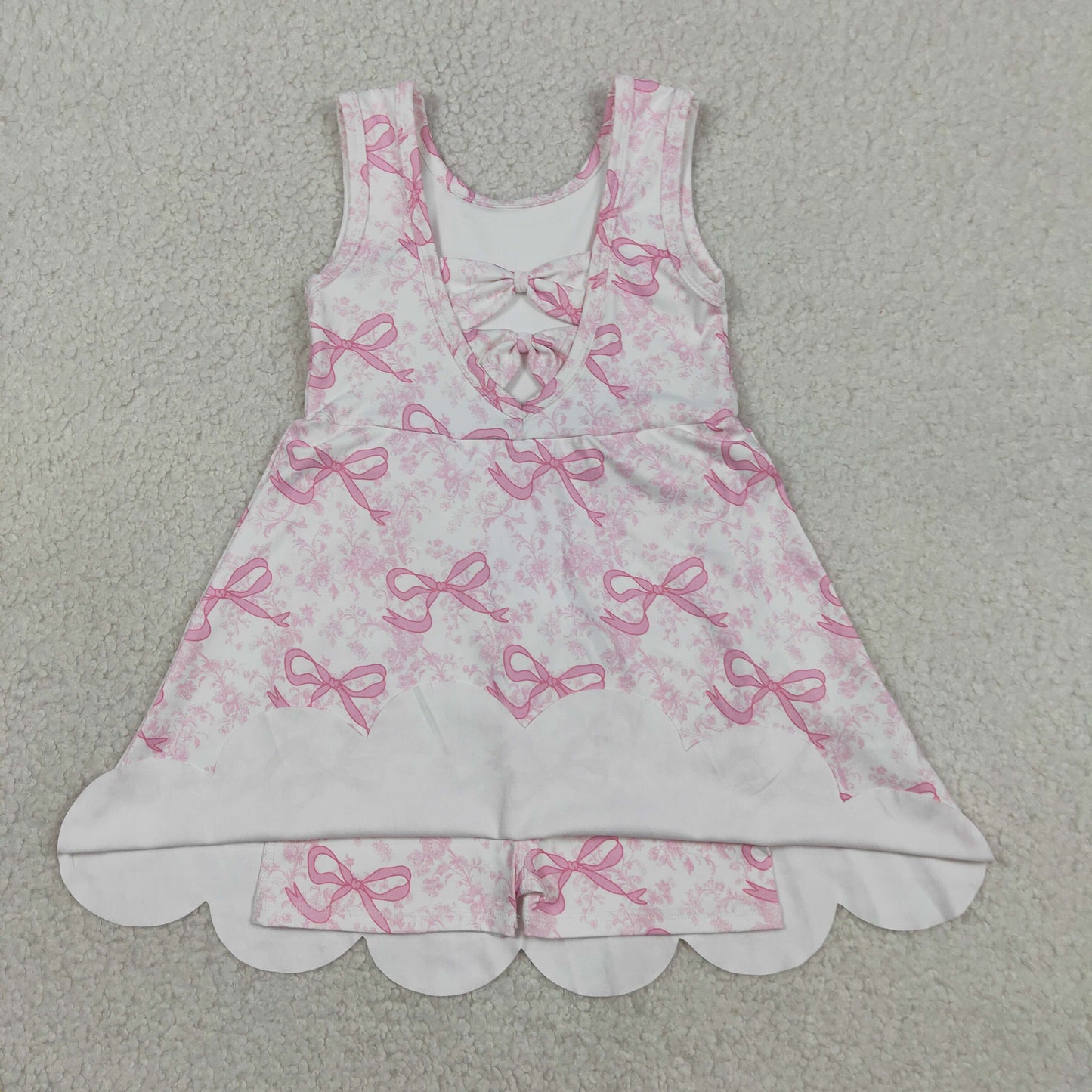 RTS NO MOQ GSD2572 Baby Girls Girls Scallop Trim Floral Pink Bow Active Yoga Dresses