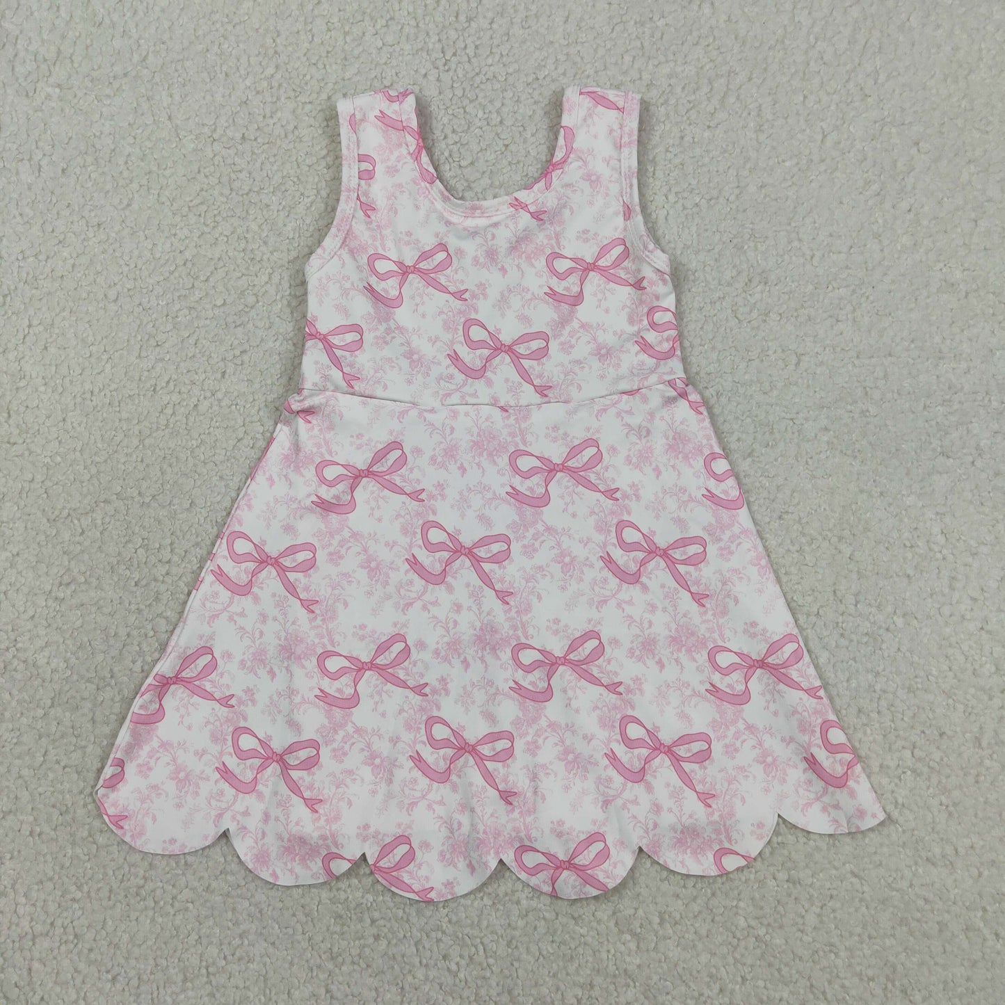 RTS NO MOQ GSD2572 Baby Girls Girls Scallop Trim Floral Pink Bow Active Yoga Dresses