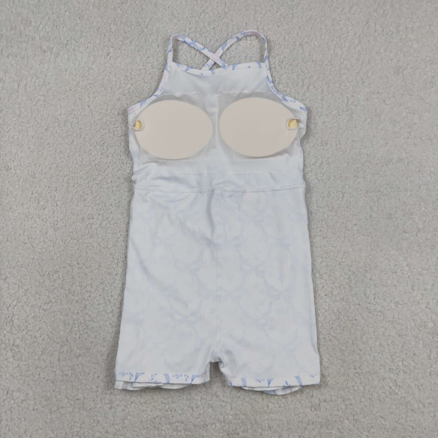 RTS NO MOQ GSD2580 Baby Girls Summer Strap Floral Blue Bow Ruffle Athletic Yoga Dress（12-18M-14-16T）