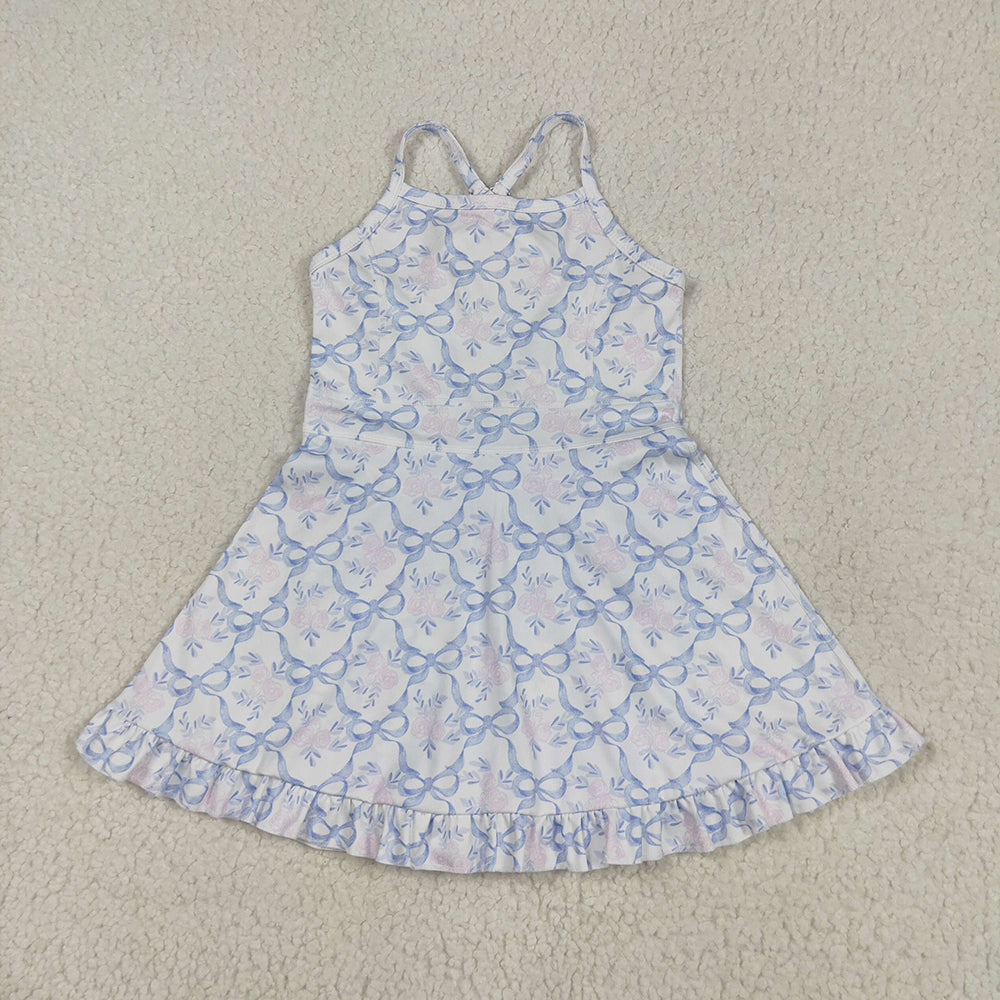 RTS NO MOQ Sibling Baby Girls Knee-Length Ruffle Dresses with Bows
