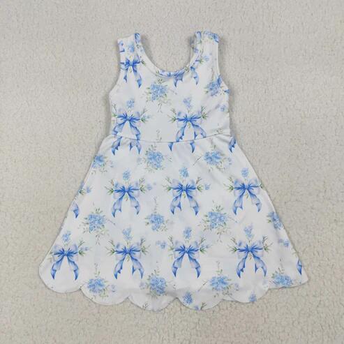 RTS NO MOQ Sibling Baby Girls Sleeveless Flower Bows Yoga Active Shorts Knee-Length Dresses