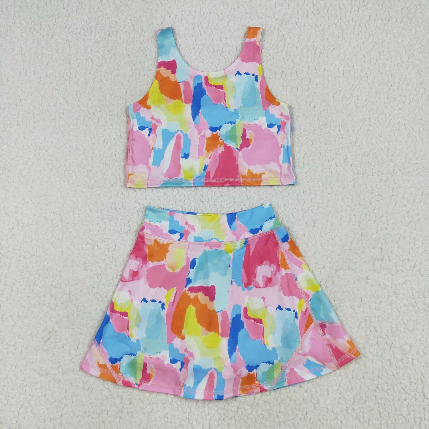 RTS NO MOQ GSD2625 Colorful vest pants skirt yoga set