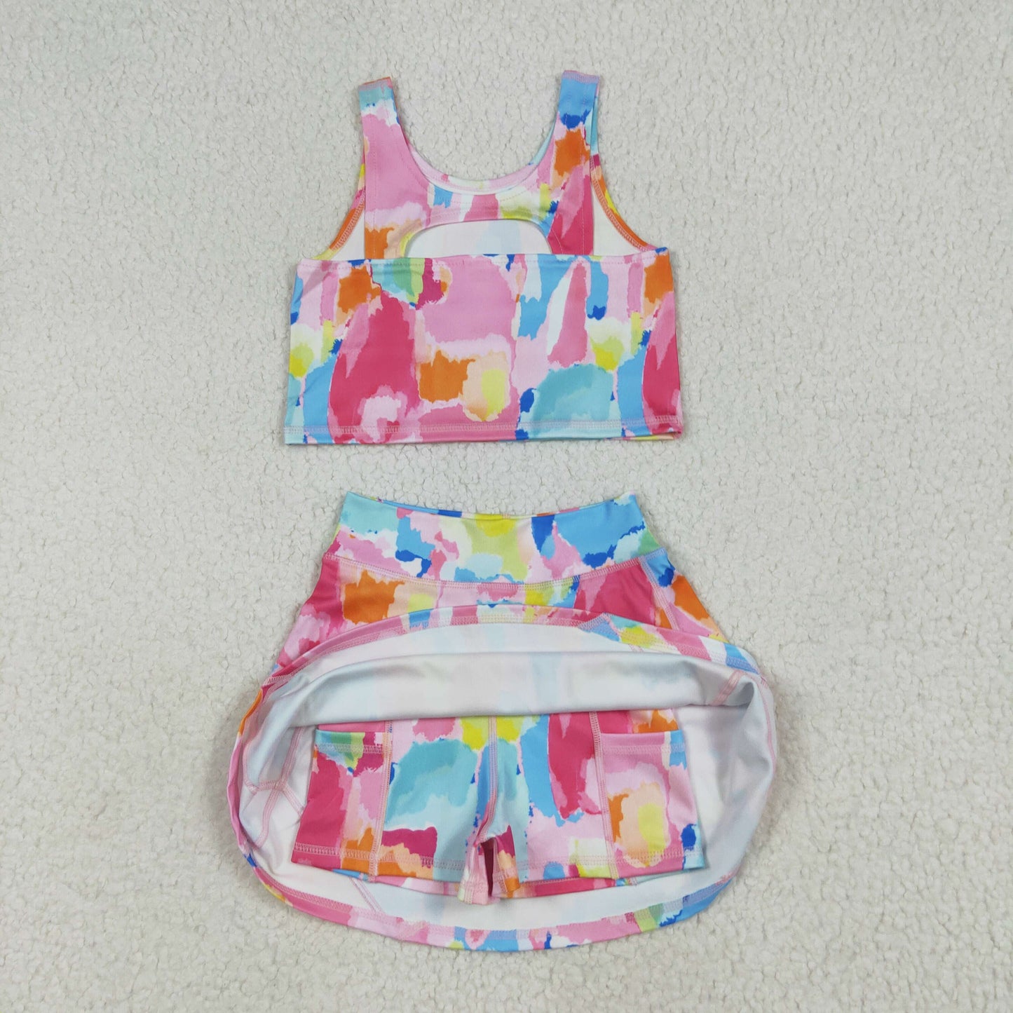 RTS NO MOQ GSD2625 Colorful vest pants skirt yoga set