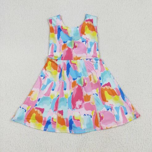 RTS NO MOQ Sibling Baby Girls Sleeveless Flower Bows Yoga Active Shorts Knee-Length Dresses