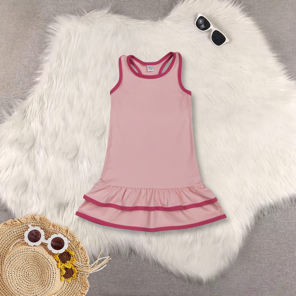 RTS NO MOQ Sibling baby girl clothes solid color skirt yoga dresses