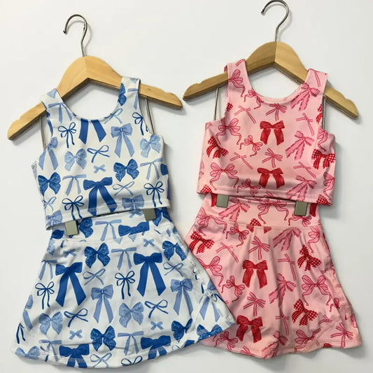 RTS NO MOQ Sibling baby girl clothes summer yoga sportswear skirt sets
