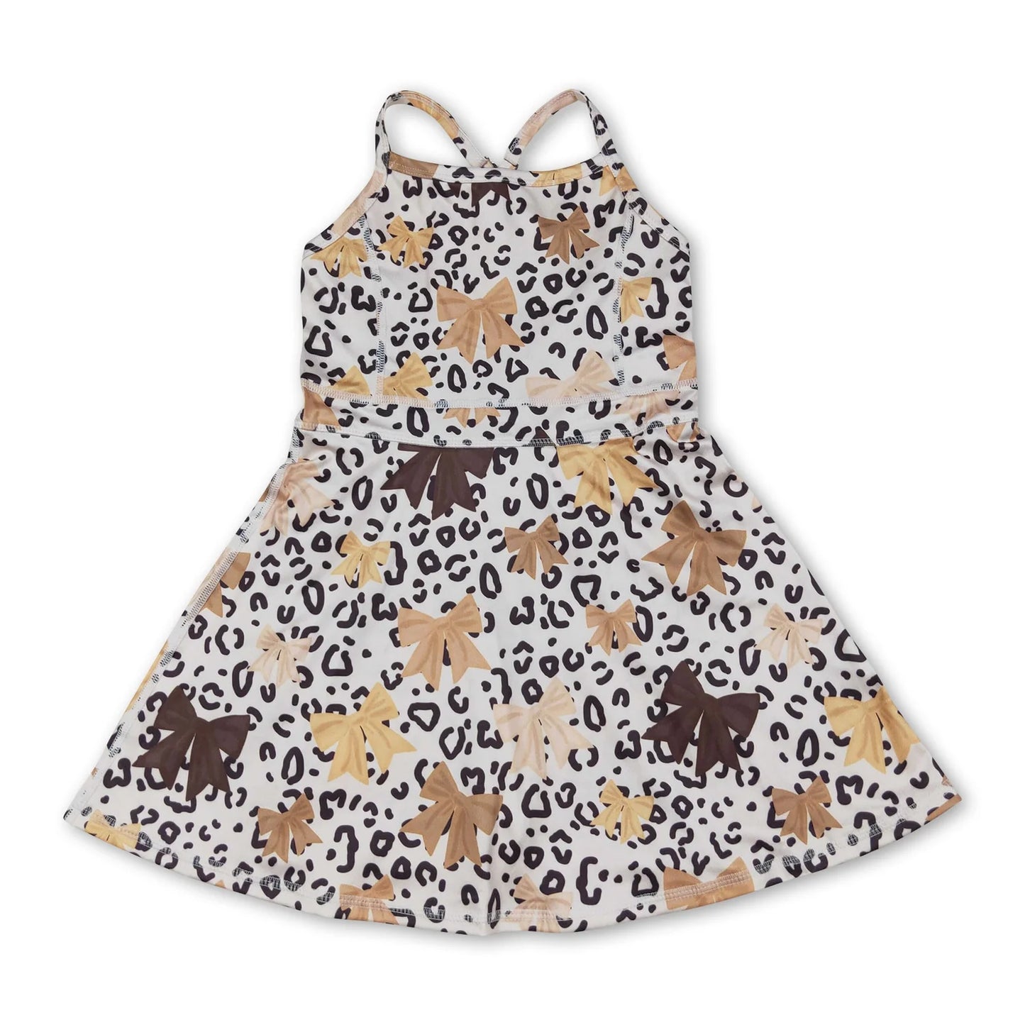 RTS NO MOQ Sibling yoga fabric Baby Girls Fashion Leopard Strap Knee Active Wear Dresses
