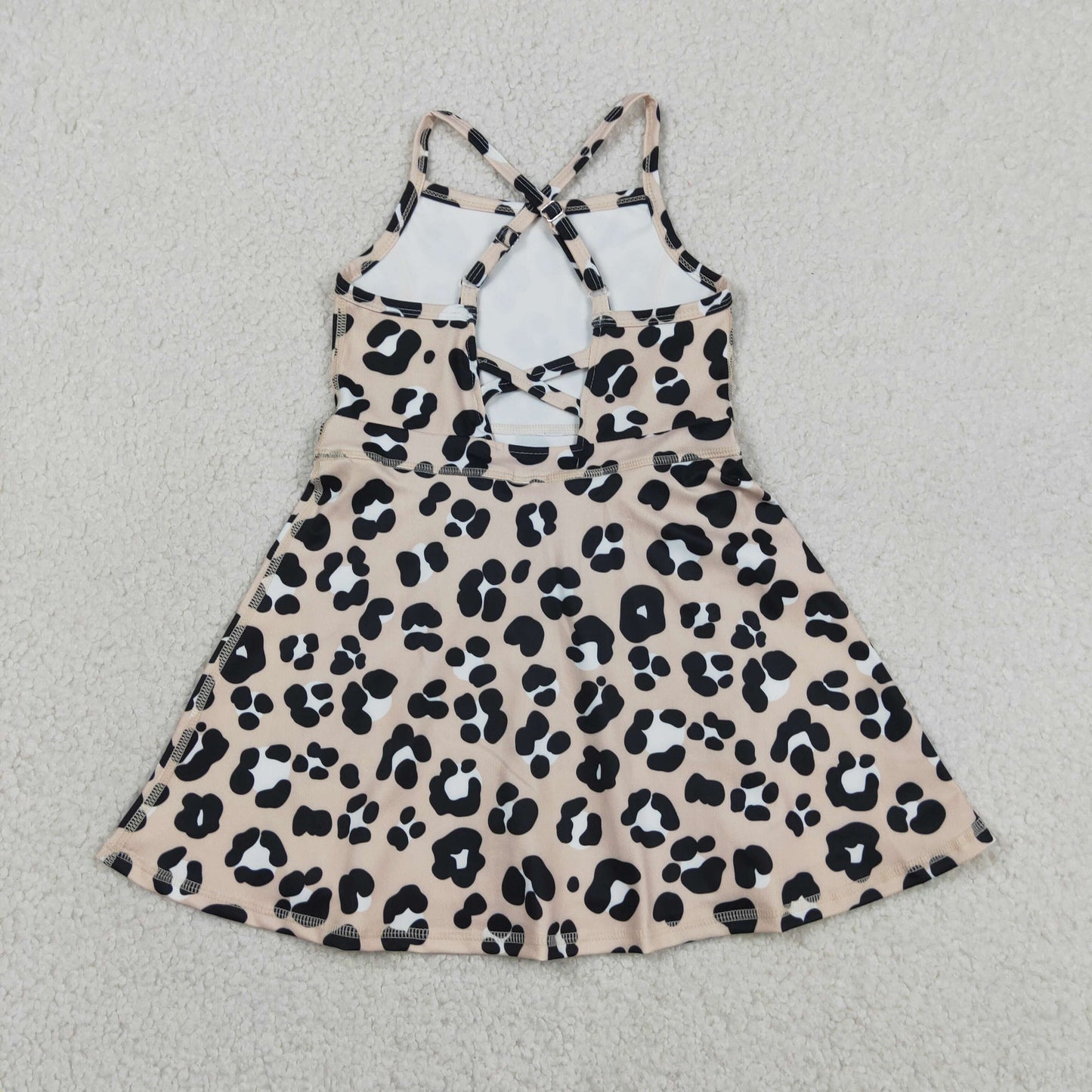 RTS NO MOQ GSD2650 yoga fabric Baby Girls Fashion Strap Leopard Yoga Knee Length Dresses