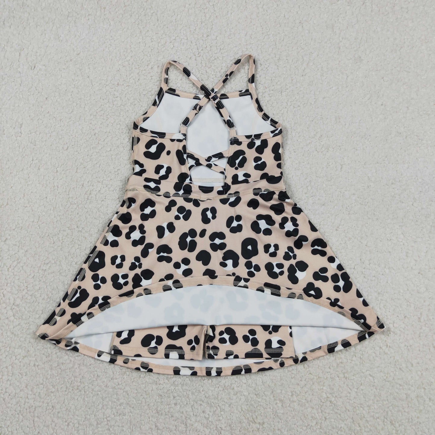 RTS NO MOQ GSD2650 yoga fabric Baby Girls Fashion Strap Leopard Yoga Knee Length Dresses