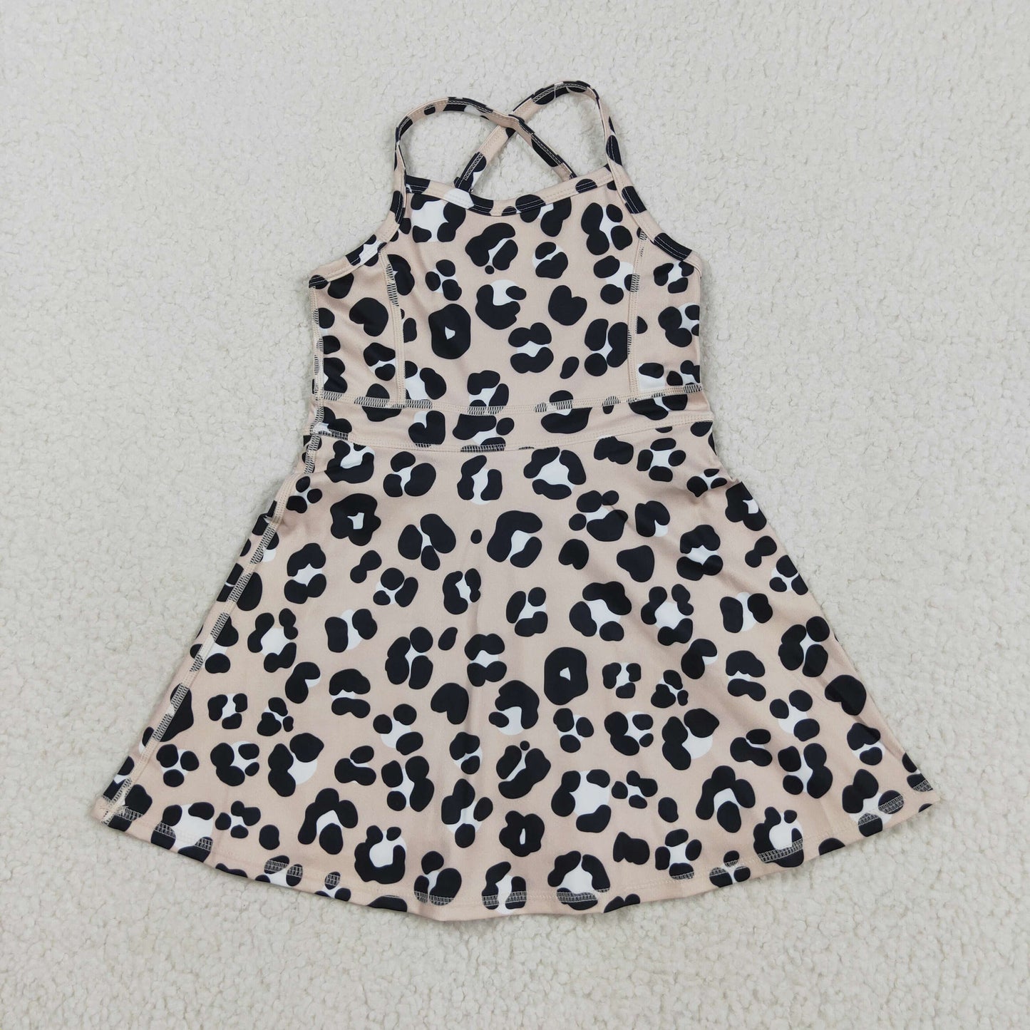 RTS NO MOQ Sibling Baby Girls Strap Knee Length Dresses  Leopard Shorts Casual Dresses for Little Girls