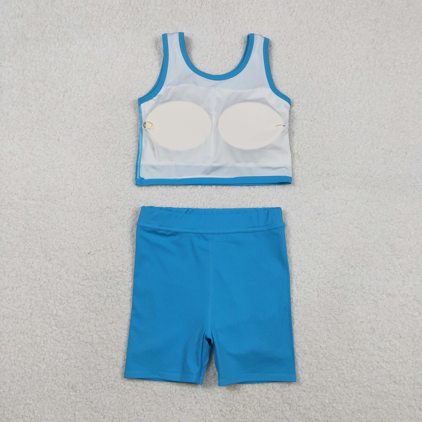 RTS NO MOQ Sibling baby girl clothes Solid Blue Sleeveless Midi Skirt Yoga Sets