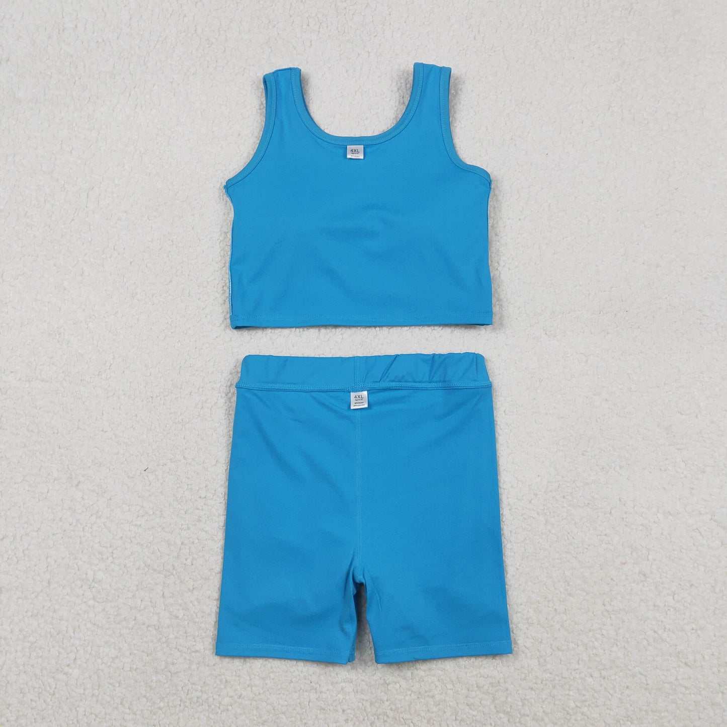 RTS NO MOQ Sibling baby girl clothes Solid Blue Sleeveless Midi Skirt Yoga Sets
