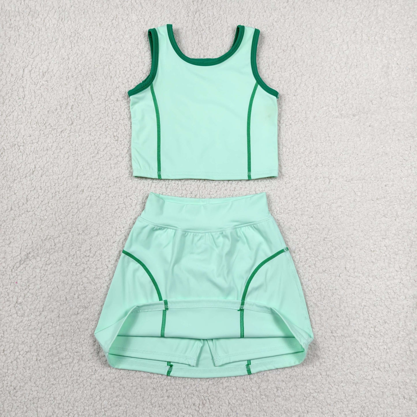 RTS NO MOQ yoga fabric cotton GSD2671 Baby Girls Aqua Sleeveless Vest Skirt Yoga Active Outfit