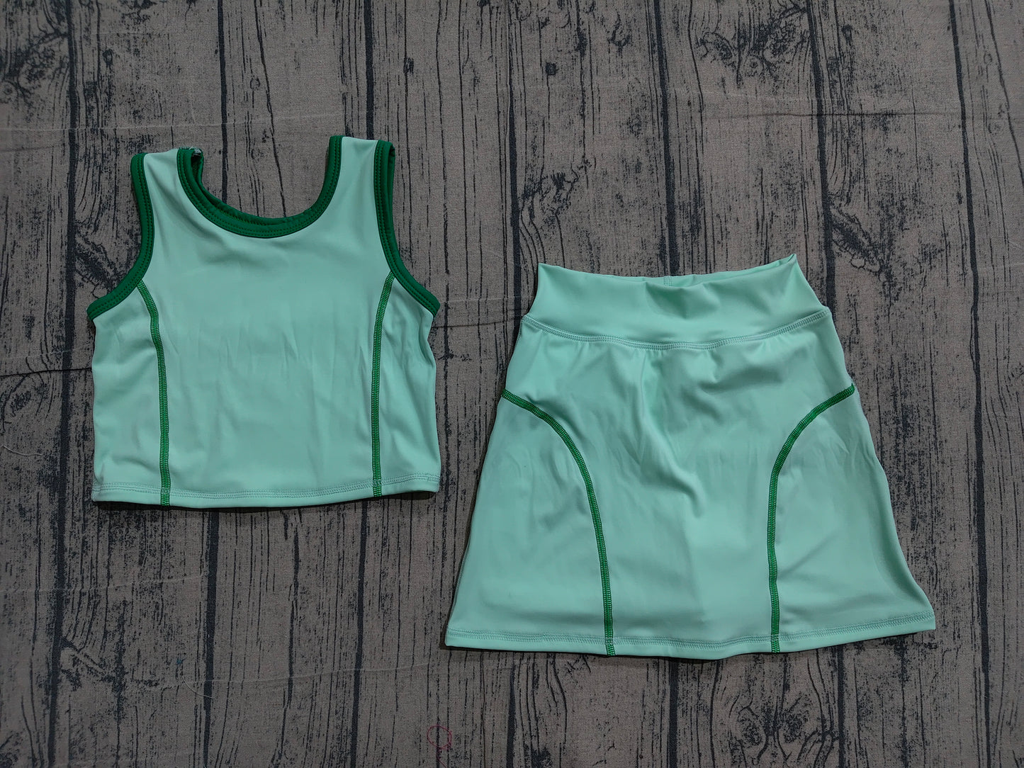 (Pre Order) No moq GSD2671 Baby Girls Aqua Sleeveless Vest Casual Skirt Outfit