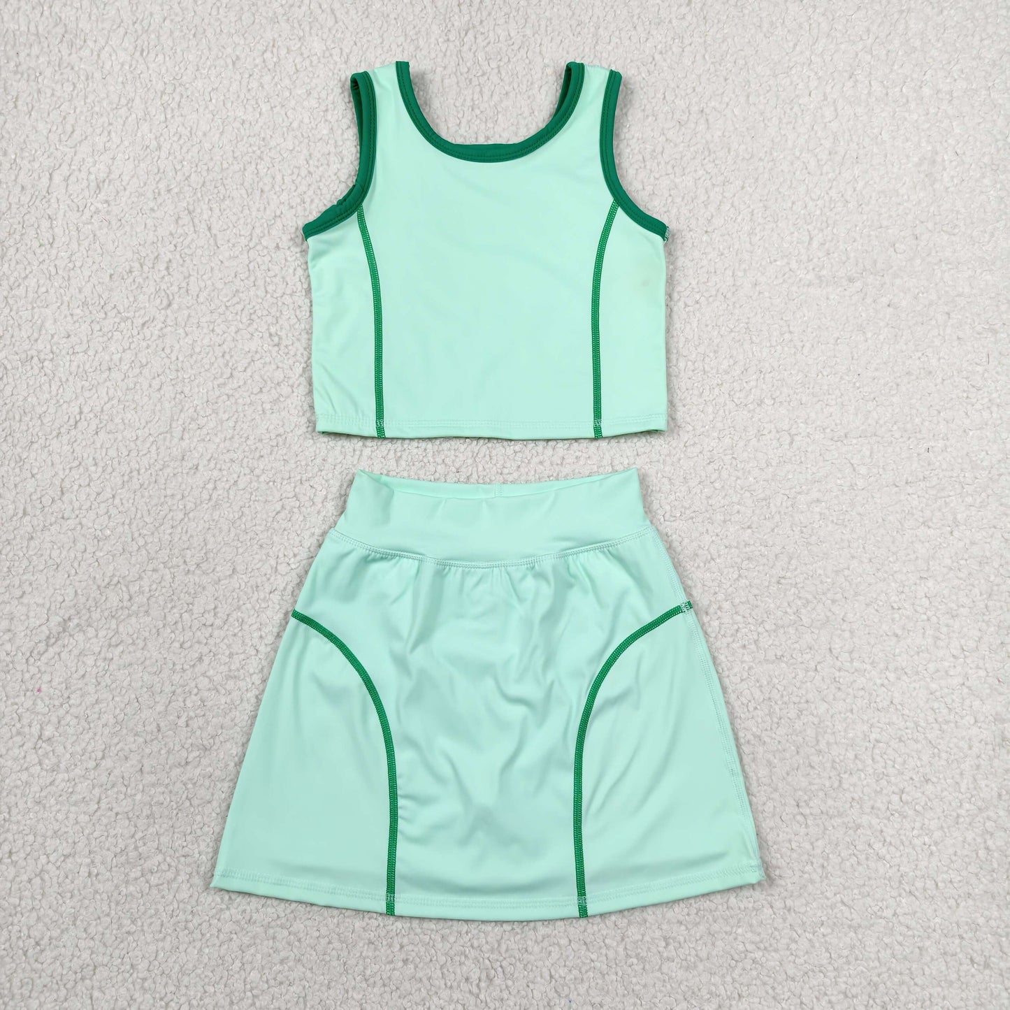 RTS NO MOQ Sibling yoga fabric cotton Baby Girls Solid Sleeveless Vest Skirt Shorts Sports Yoga Outfits