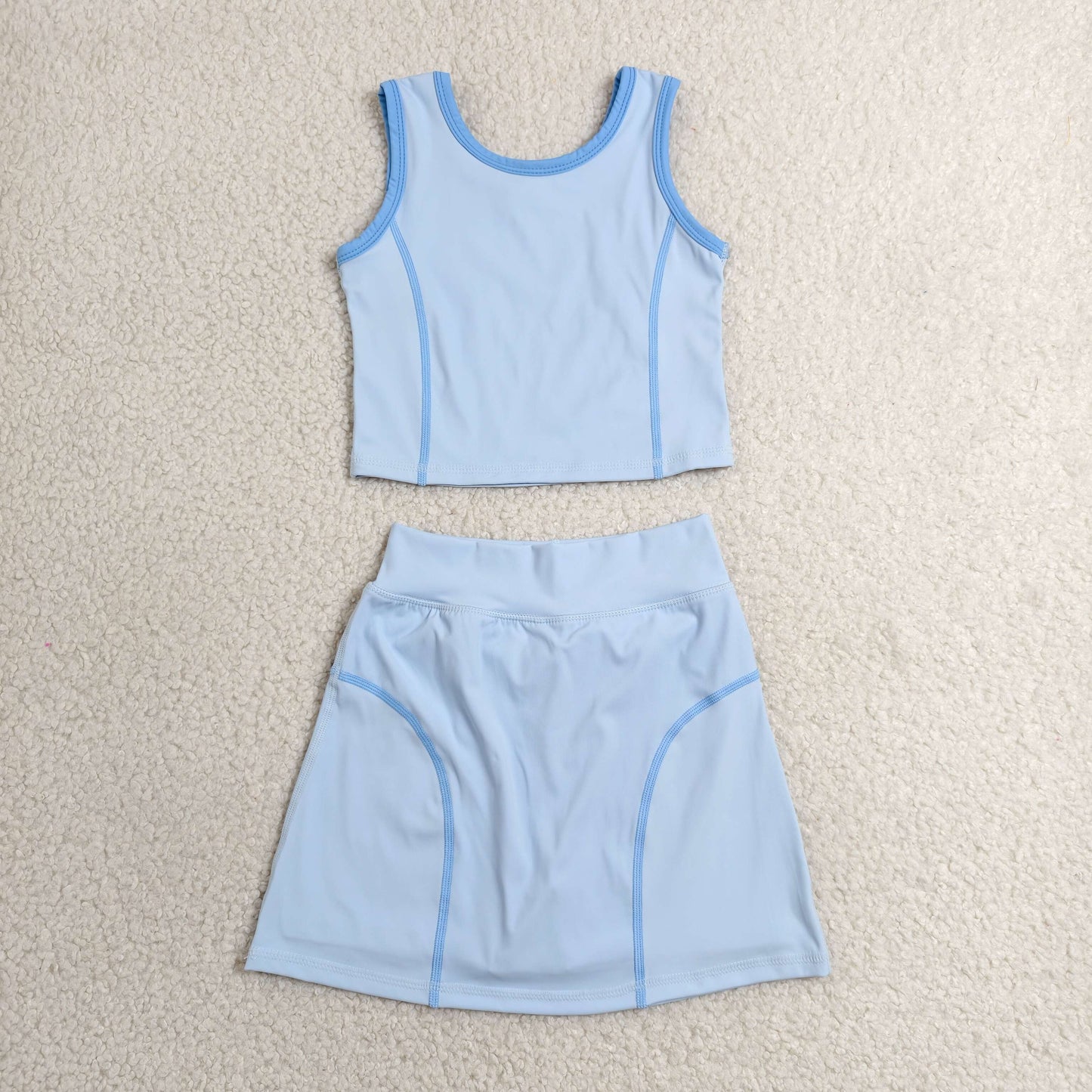 RTS NO MOQ Sibling yoga fabric cotton Baby Girls Solid Sleeveless Vest Skirt Shorts Sports Yoga Outfits