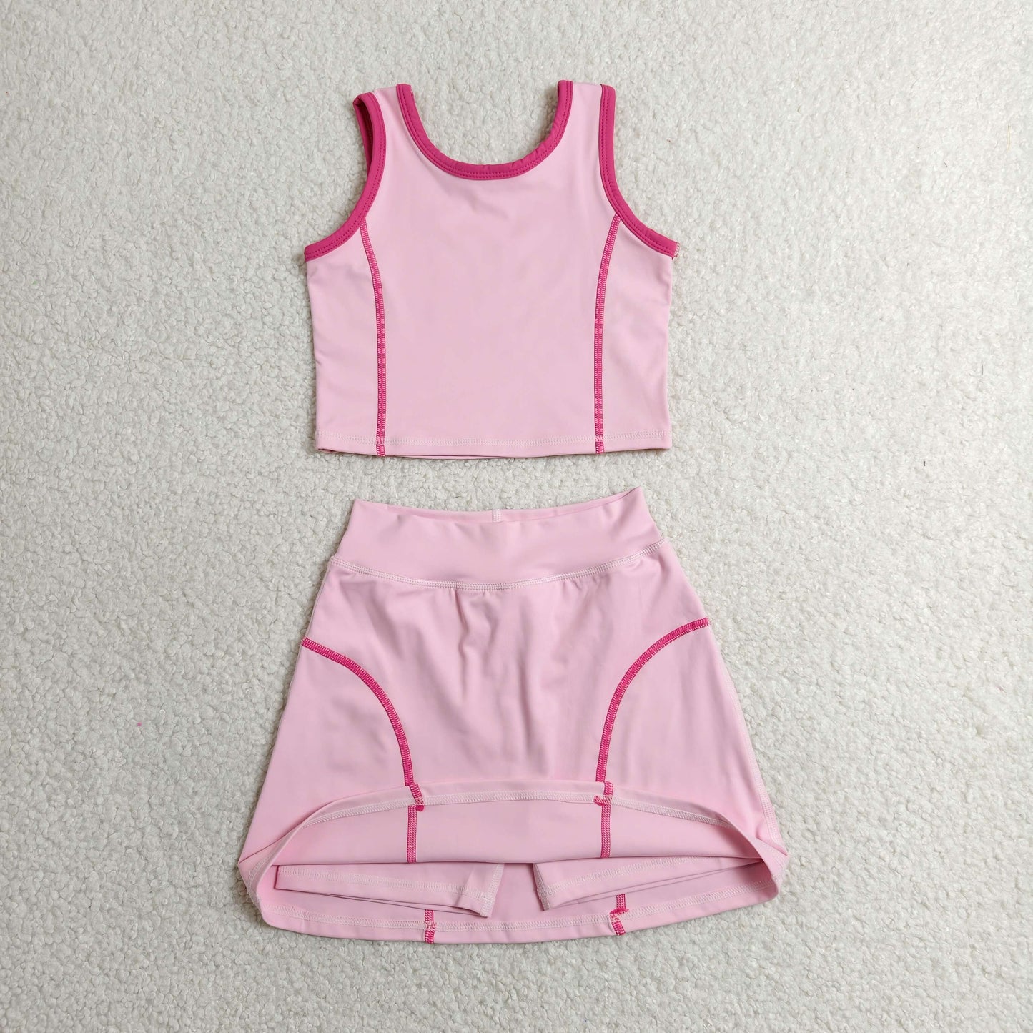 RTS NO MOQ yoga fabric cotton GSD2675 Baby Girls Solid Pink Sleeveless Vest Top Skirts Summer Outfit