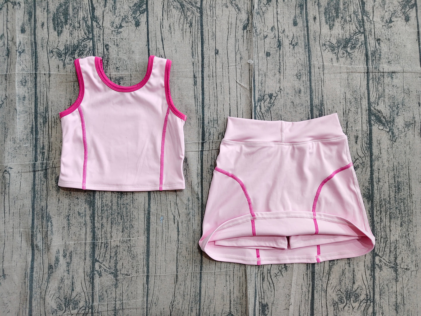 (Sample) No moq yoga fabric cotton GSD2675 Yoga Baby Girls Solid Pink Sleeveless Vest Top Skirts Set